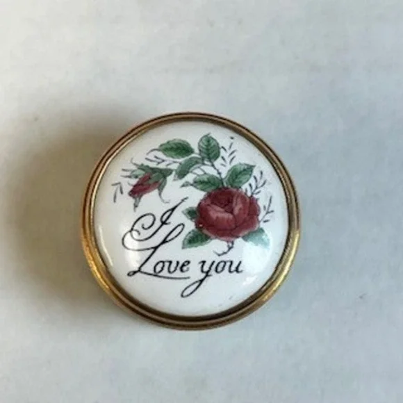 Crummles & Co Enamel Pill Box I Love You Rose Trinket Box Made in England